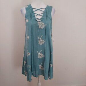 Altar'd State Blue Embroidered Lace Up Sleeveless Dress NWT